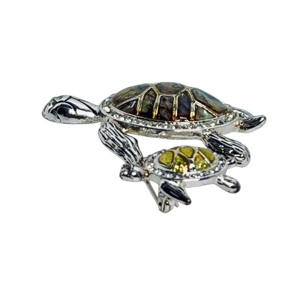 Napier Silver Tone Sea Turtle And Baby Faux Abalone Brooch (6090) - Picture 2 of 6